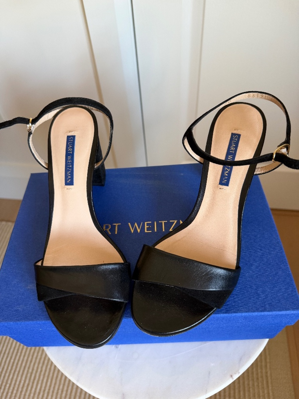 Stuart Weitzman Block Heel Black Sandal